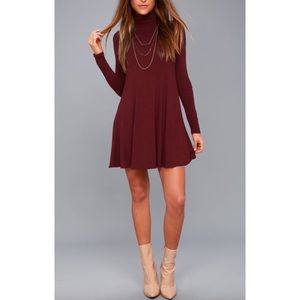 Flowy Wine Turtleneck Dress